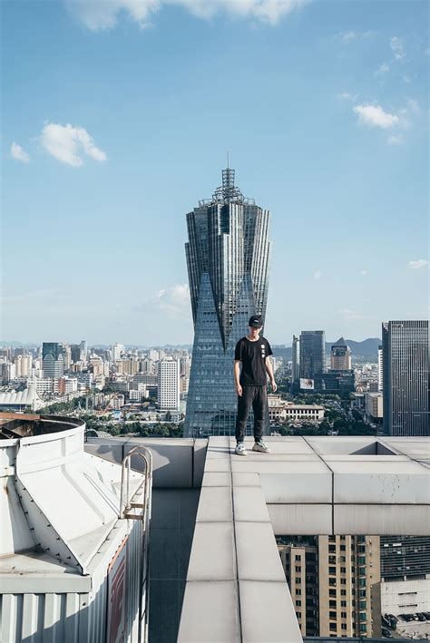 Hd Wallpaper Man Standing On Top Of A Building City Person Roof