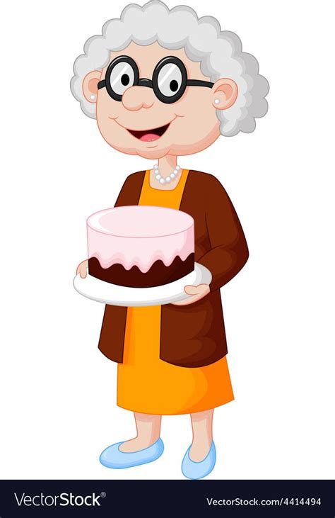 Vector Illustration Of Grandmother With Birthday Cake Download A Free