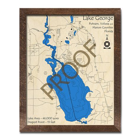 Lake George Florida 3d Wood Map Laser Etched Nautical Decor