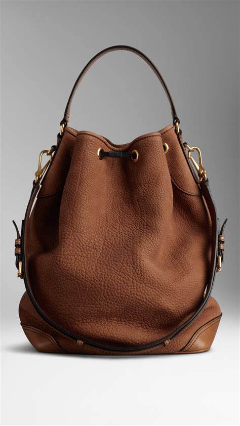 Burberry Large Nubuck Leather Hobo Bag In Bright Toffee Brown Lyst
