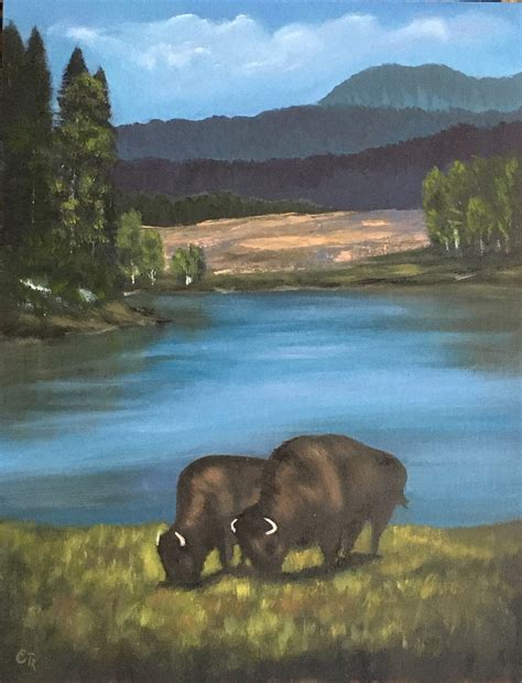 Yellowstone National Park Painting Original Art Bison Artwork Etsy