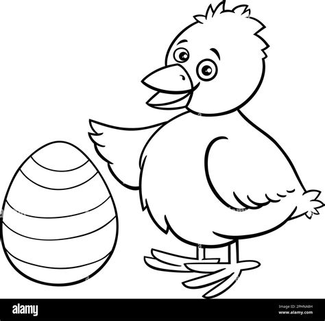 Black And White Cartoon Illustration Of Little Yellow Chick With Easter