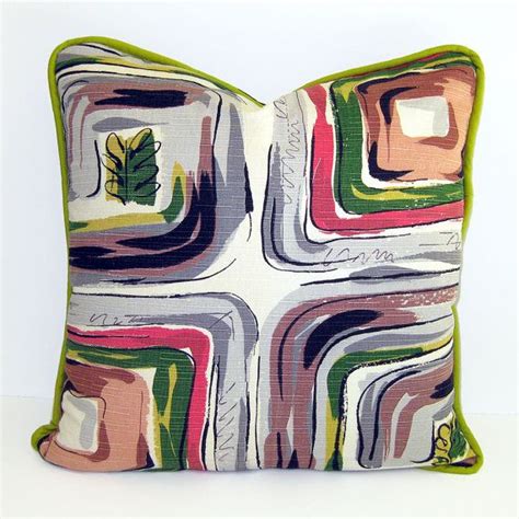 Mid Century Modern Vintage Fabric Throw Pillow With Piping Etsy