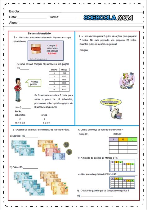 Atividades Com Sistema Monetário Para Imprimir — SÓ Escola