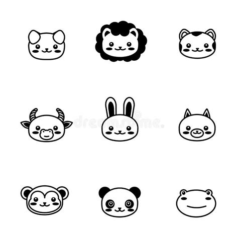 Editable Line Stroke Face Head Icon Set Kawaii Animal Cute Cartoon