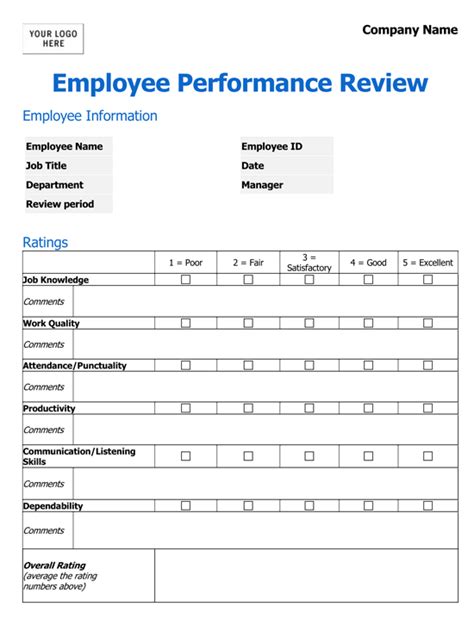 Free Employee Evaluation Form Pdf Word Eforms Images