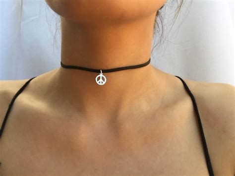 Thin Leather Chokers Black Black Dainty Choker With Silver Etsy