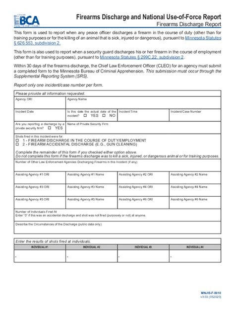 Firearms Discharge And National Use Of Force Report Form Fill Out