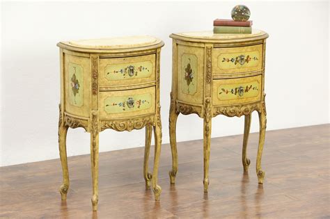 Gold hammered metal drum cala accent table. SOLD - Pair of Marble Top 1930's Vintage Hand-Painted ...