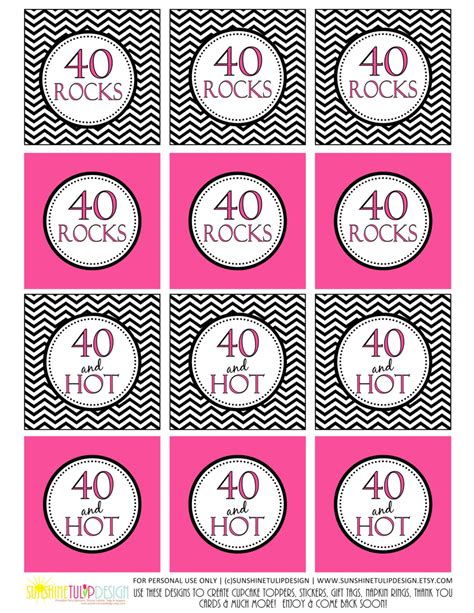 Printable 40th Birthday Cupcake Toppers 40 Rocks And 40 And Hot Etsy