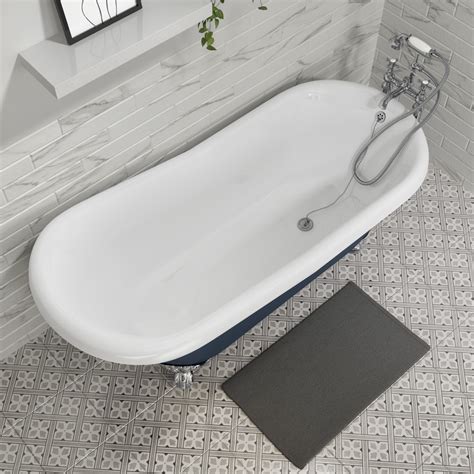 Grade A2 Blue Freestanding Single Ended Roll Top Slipper Bath With