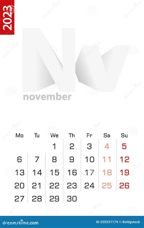 Minimalist Calendar Template For November 2023 Vector Calendar In