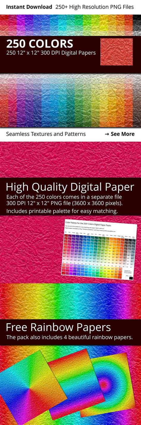 250 Grainy Paper Digital Paper Pack With 250 Colors Rainbow Colors