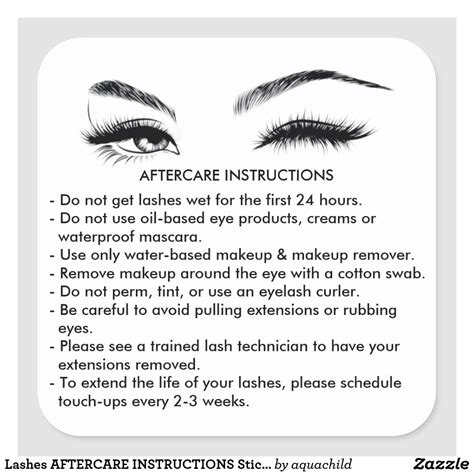 Lashes Aftercare Instructions Sticker Zazzle Lashes Lashes Logo