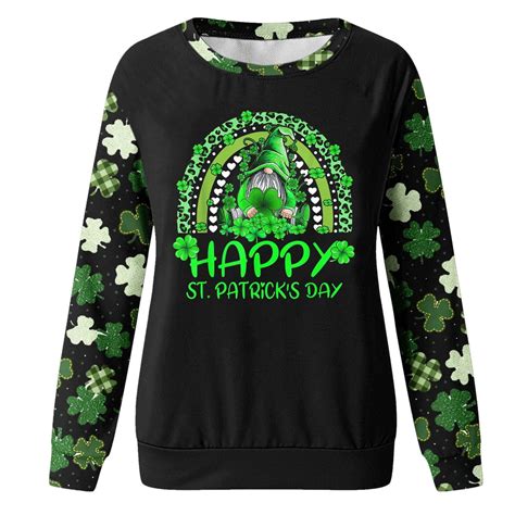St Patricks Day Sweatshirts For Women Shamrock Gnomes Graphic Casual
