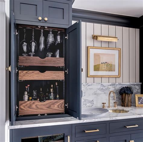 A wet bar can increase the rate at which drinks are served because of the sink, which allows for glasses to be cleaned immediately. Color BM French Beret | Home wet bar, Wet bar, Kitchen wet bar