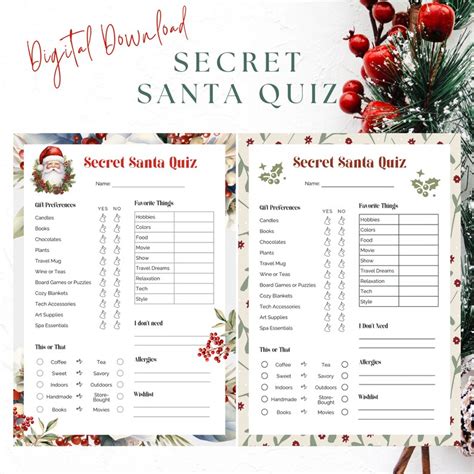 Secret Santa Quiz Secret Santa Questionnaire Digital Etsy Australia