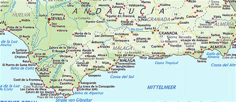 Madrid (huvudstad), barcelona, valencia, sevilla och zaragoza. Landkarte von Spanien, Andalusien, Costa del Sol