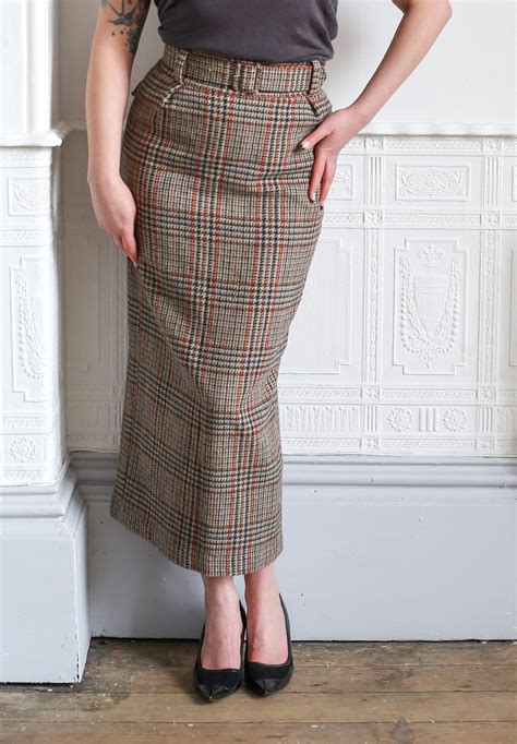 Vintage 1940s Style Tweed Long Midi Pencil Skirt Alexandraking
