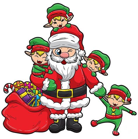 Santa Claus With Elves Christmas Illustration Digital Art By Siegfried