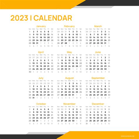 Yellow And Balck 2023 Calendar 2023 Calendar Calendar Planner Png