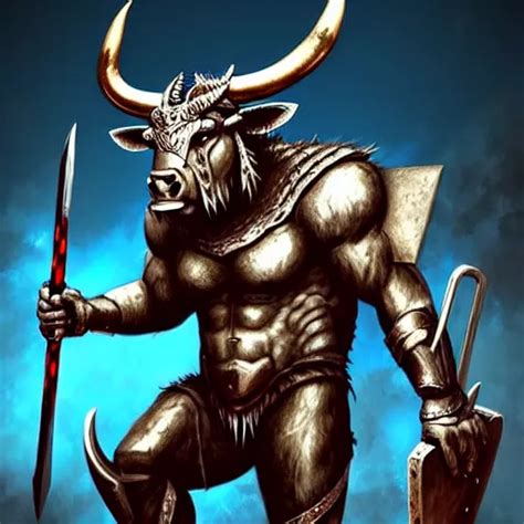 Krea Epic Bull Headed Minotaur Beast Armored With Giant Axe Silver