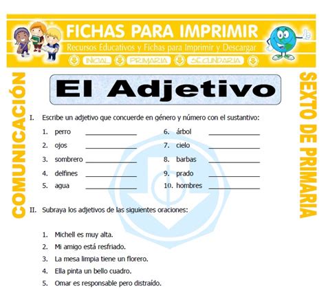 Nov 15, 2018 · aquí te dejamos el abecedario para niños para imprimir. Adjetivos Ejemplos para Sexto de Primaria - Fichas para ...