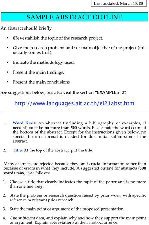 For starters, the essay is in mla format. Free Sample Abstract Outline - PDF | 164KB | 4 Page(s)