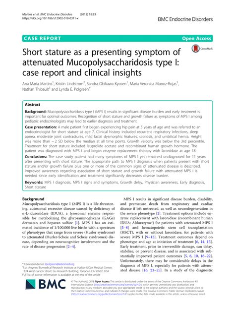 pdf short stature as a presenting symptom of attenuated mucopolysaccharidosis type i case