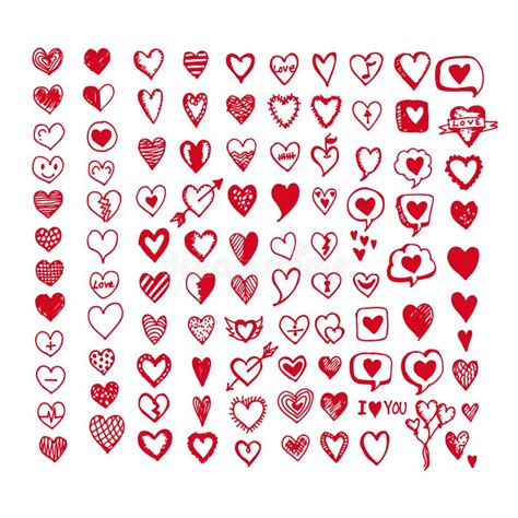 Hearts Icon Set Hand Drawn Illustration Stock Vector Illustration Of
