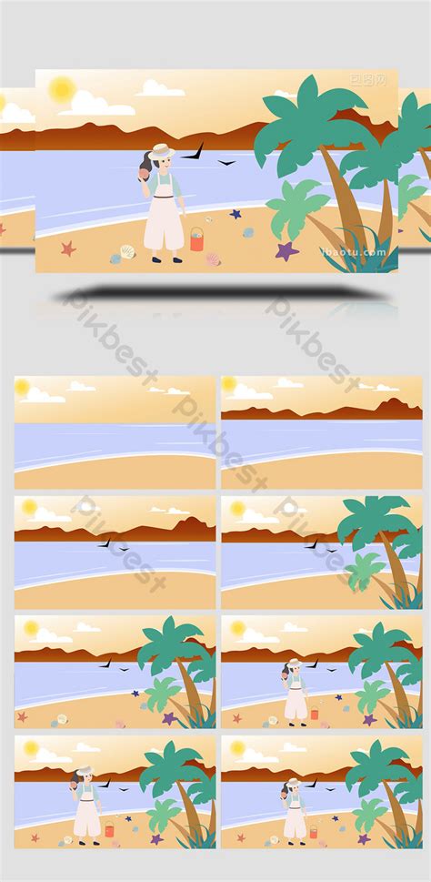 Easy To Use Cartoon Mg Animation Summer Beach Picking Up Shells Aep