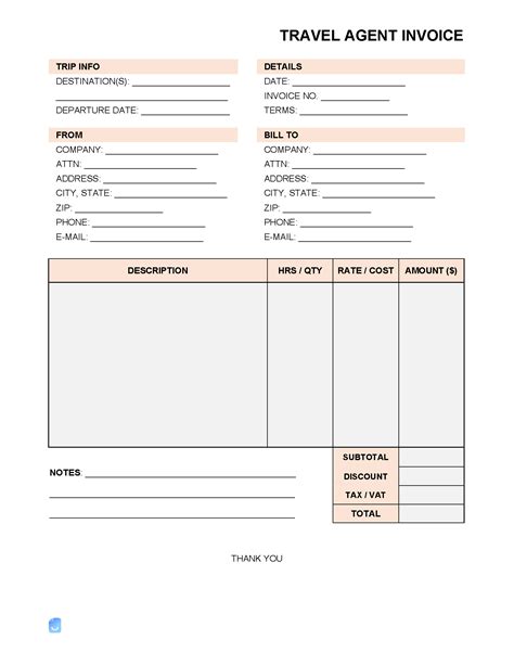 Travel Agent Invoice Template Invoice Maker