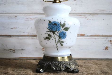 Table lamp rose flower desk tree lamp gift for girls women teens home décor for wedding christmas living room bedroom party with 24 warm white led. Vintage milk glass blue rose lamp by EnchantedBella on ...