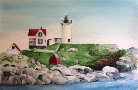 Nubble Lighthouse Painting By Ellen Canfield Fine Art America