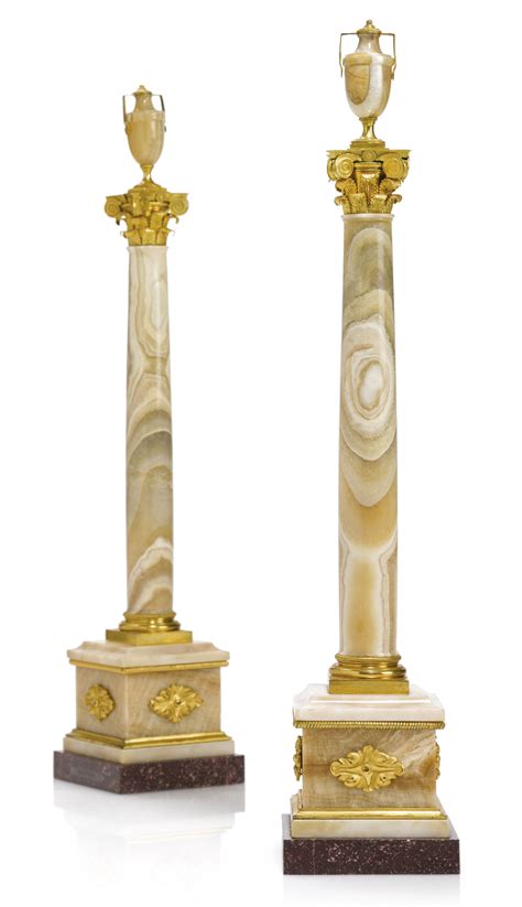 A Pair Of Ormolu Agate Porphyry And Marble Columns Art Deco Ceiling