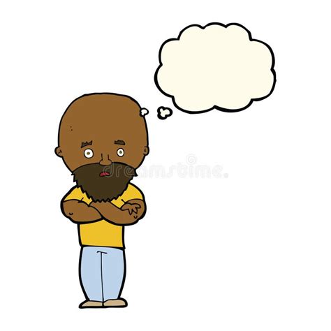 Cartoon Shocked Bald Man With Beard With Thought Bubble Stock