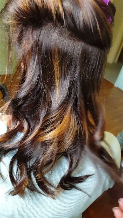Caramel highlights always work great on brown hair. Caramel Foil highlights in rich brown hair. By me :) When ...