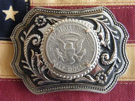 Exclusive Belt Buckle Usa Half Dollar Silver Black Metal Westerncowbo