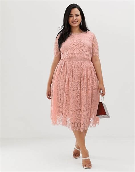 Asos Design Curve Lace Short Sleeve Midi Prom Dress Best Plus Size
