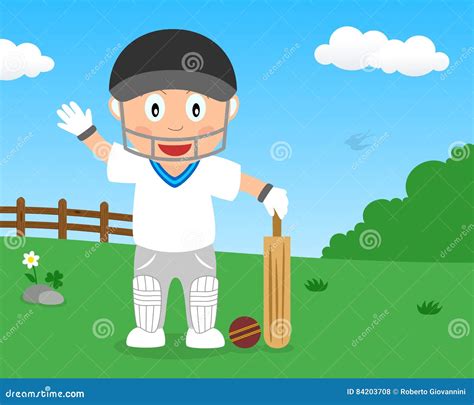 Cute Boy Playing Cricket In The Park Stock Vector Illustration Of