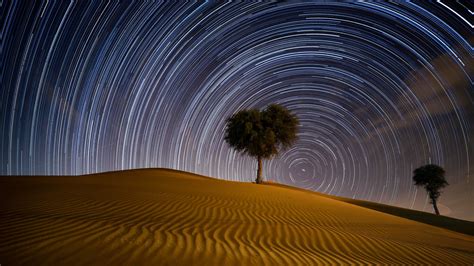 Desert Night Star Trails Dubai Wallpapers Hd Desktop