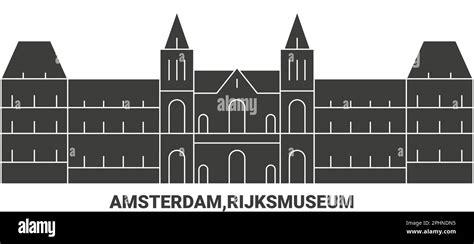 Netherlands Amsterdam Rijksmuseum Travel Landmark Vector Illustration