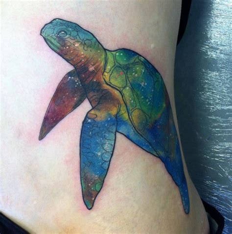 Tie Dye Space Turtle Rib Tattoo By Freddie Albrighton Tattoonow