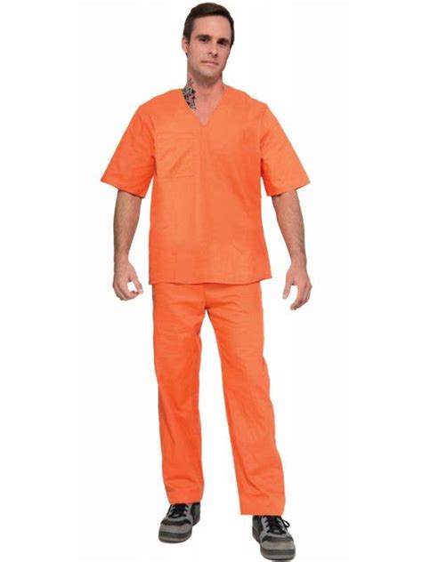 Orange Short Sleeve Convict Uniform Mens Prisoner Inmate Costume