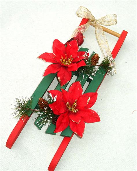 This listing is for sled only. Small Wooden Decorative Poinsettia Holiday Sled - Handmade ...