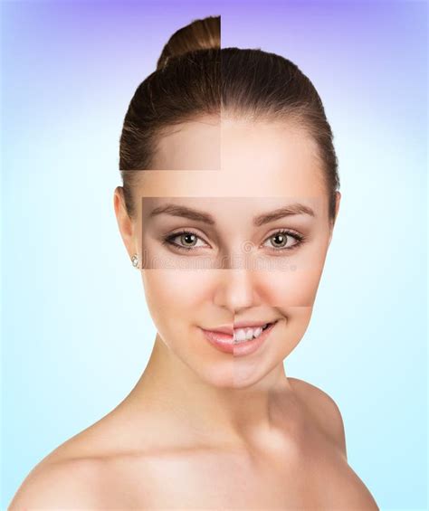 Perfect Female Face Made Of Different Faces Stock Image Image Of