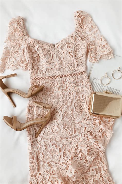 Briarwood Blush Pink Lace Ruffled Midi Dress Midi Ruffle Dress Lace