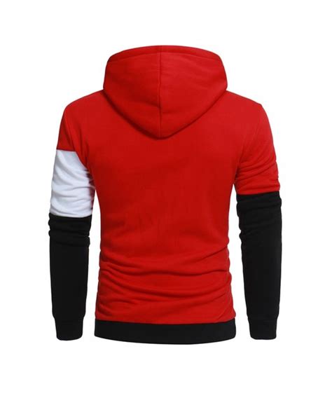 drawstring color block panel fleece pullover hoodie red 3735568213