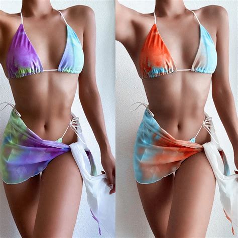 Tie Dye Three Piece Mature String Sexy Fashion Women Bikini Buy