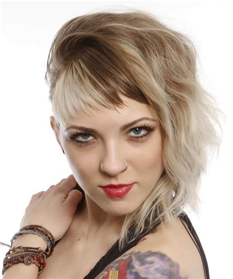 These are rather versatile, including loose styles on the basis of bob haircut and various updos with braiding, twists or ponytails. Medium Wavy Alternative Hairstyle with Asymmetrical Bangs ...